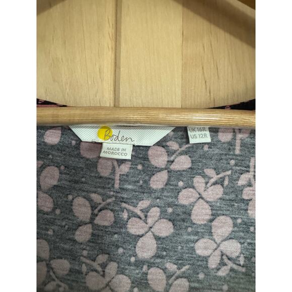 Boden | Hattie Clover Print Long Sleeve Black Pink Jersey Dress | Size 12 - Picture 5 of 13
